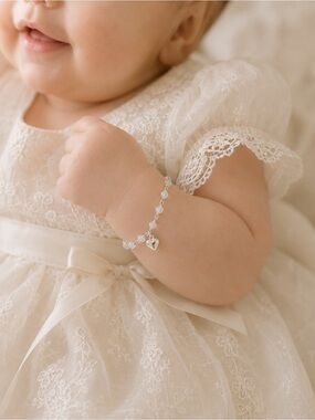 Sterling Silver Moonstone Bracelet with Heart Charm baby and child